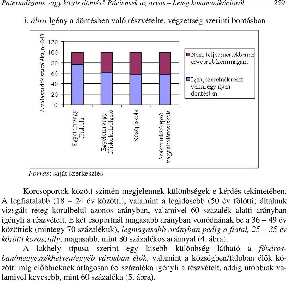 A legfiatalabb (18 24 év közötti), valamint a legidősebb (50 év fölötti) általunk vizsgált réteg körülbelül azonos arányban, valamivel 60 százalék alatti arányban igényli a részvételt.