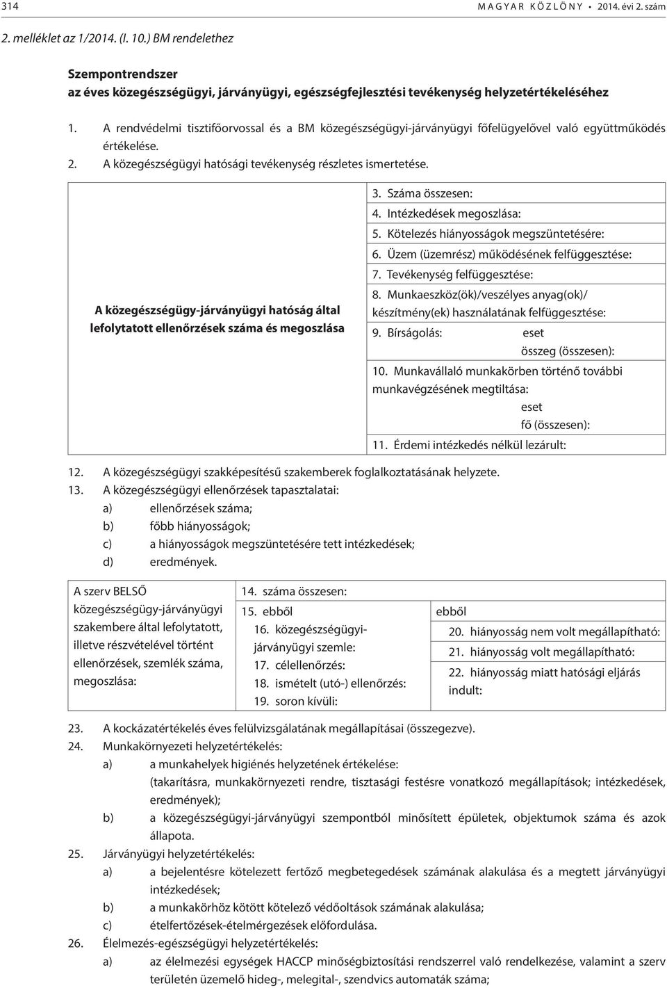 A rendvédelmi tisztifőorvossal és a BM közegészségügyi-járványügyi főfelügyelővel való együttműködés értékelése. 2. A közegészségügyi hatósági tevékenység részletes ismertetése.