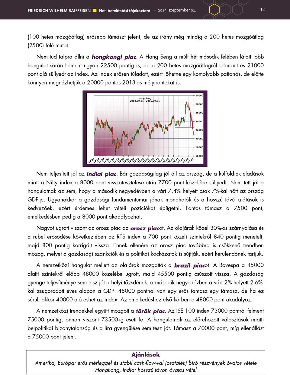 Az index erısen túladott, ezért jöhetne egy komolyabb pattanás, de elıtte könnyen megnézhetjük a 20000 pontos 2013-as mélypontokat is. Nem teljesített jól az indiai piac.