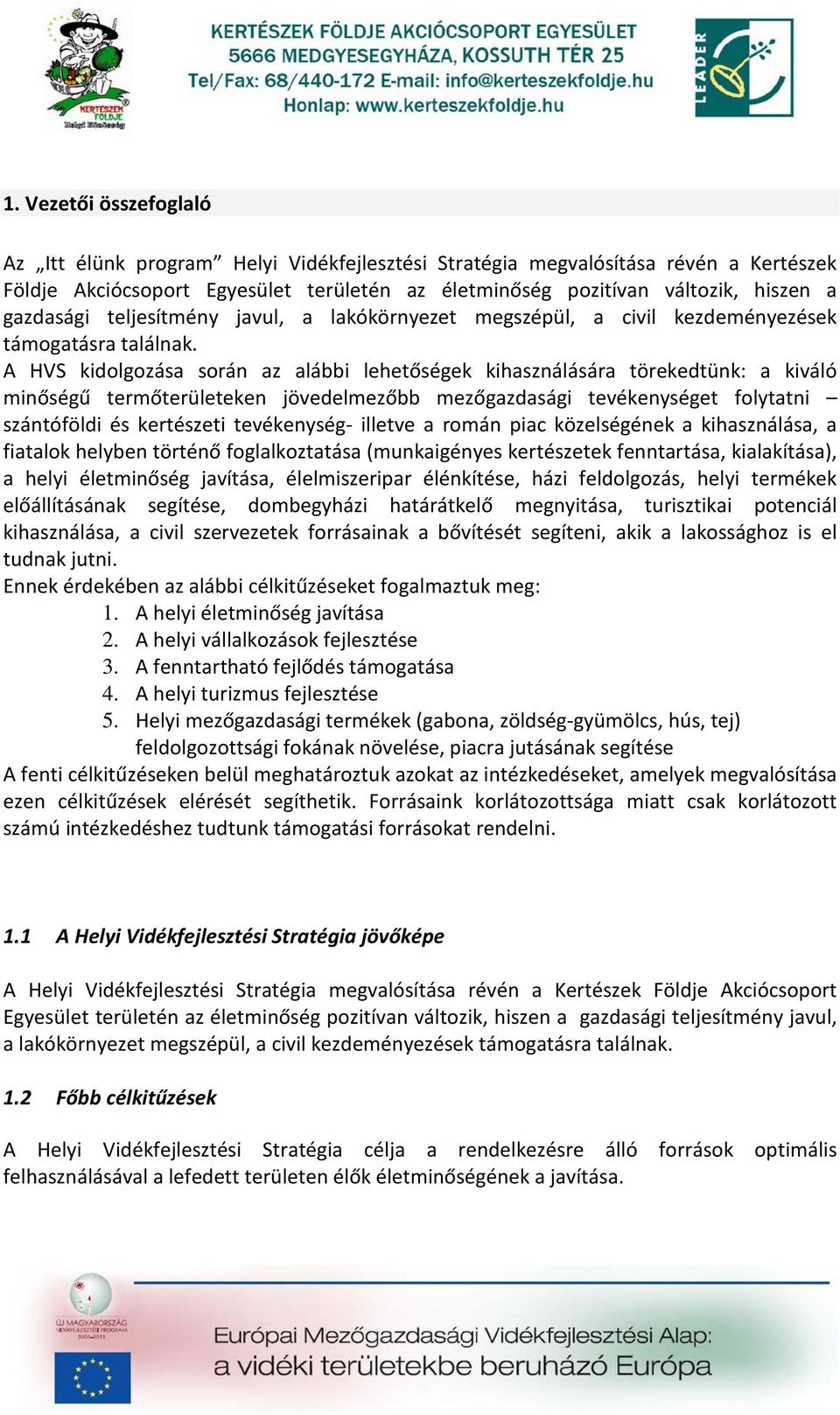 A HVS kidolgozása során az alábbi lehetőségek kihasználására törekedtünk: a kiváló minőségű termőterületeken jövedelmezőbb mezőgazdasági tevékenységet folytatni szántóföldi és kertészeti tevékenység-