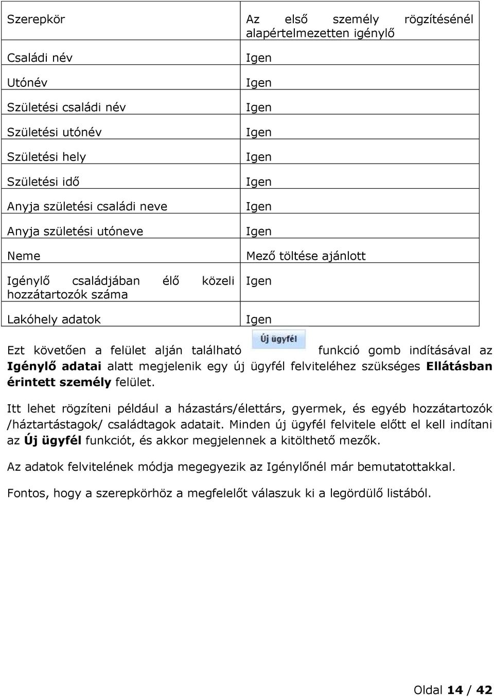 gomb indításával az Igénylő adatai alatt megjelenik egy új ügyfél felviteléhez szükséges Ellátásban érintett személy felület.