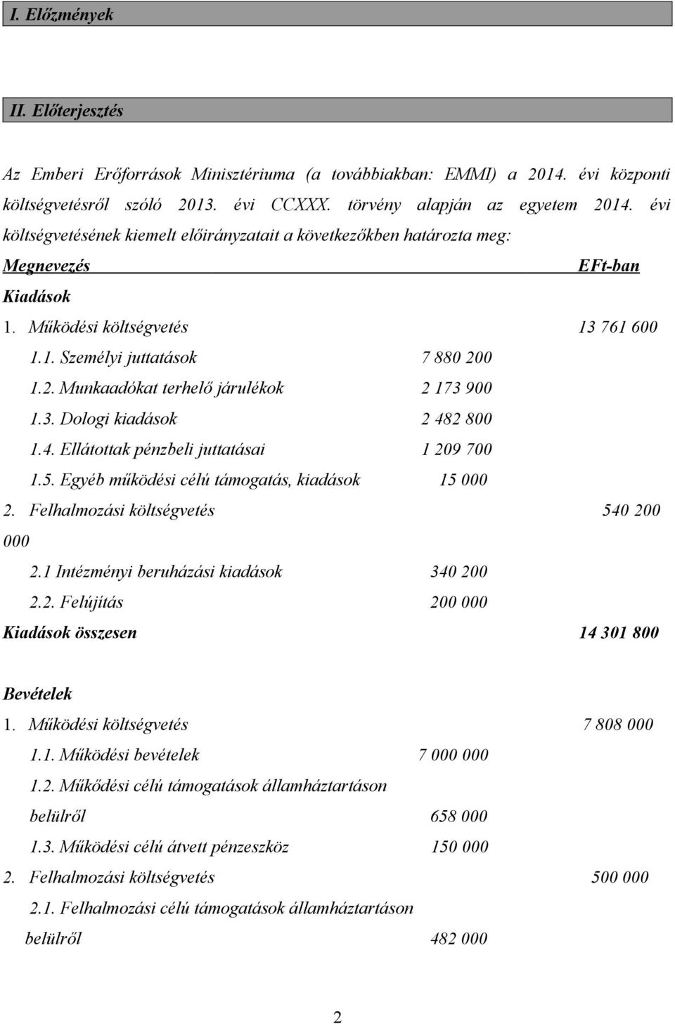 0 1.2. Munkaadókat terhelő járulékok 2 173 900 1.3. Dologi kiadások 2 482 800 1.4. Ellátottak pénzbeli juttatásai 1 209 700 1.5. Egyéb működési célú támogatás, kiadások 15 000 2.