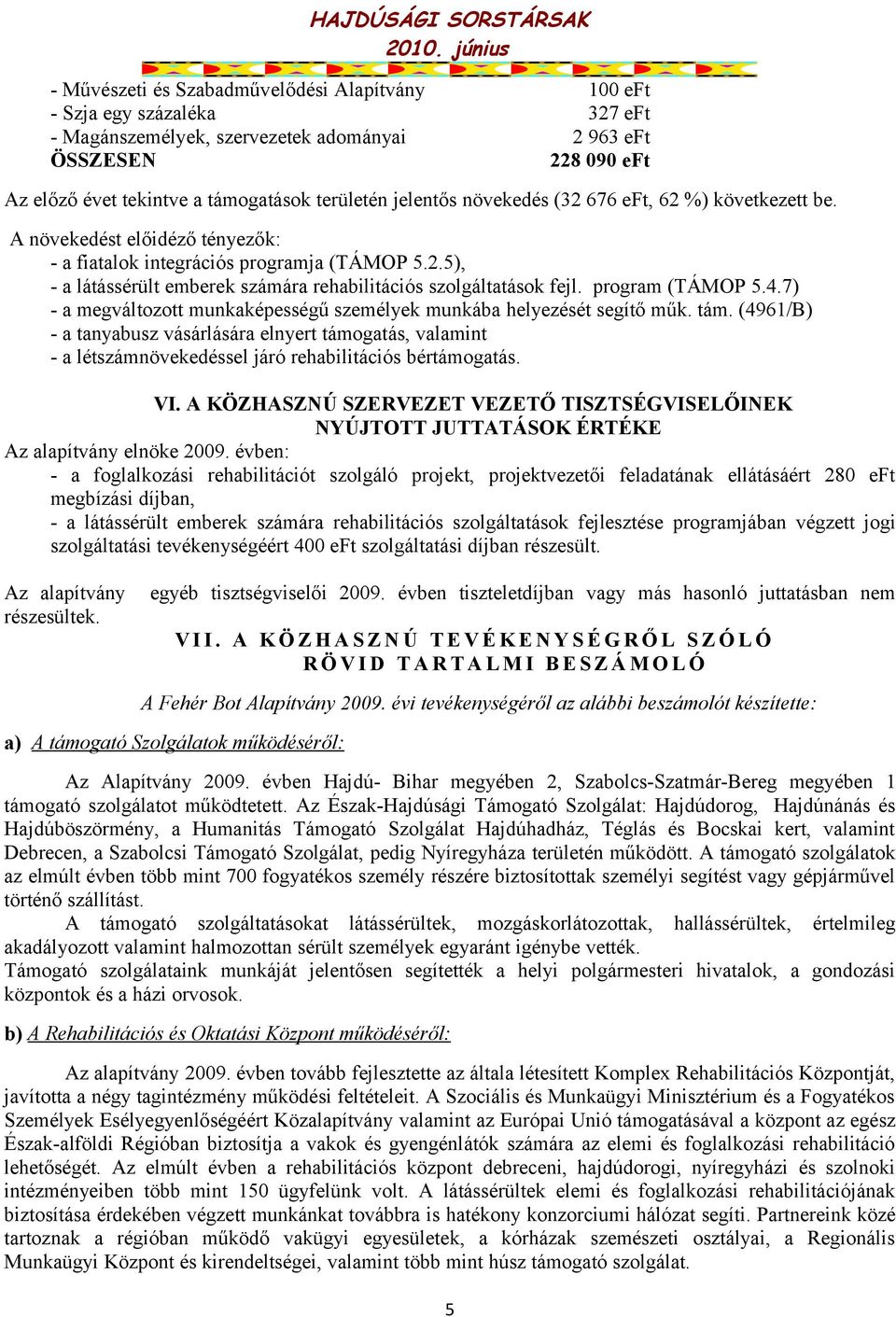 program (TÁMOP 5.4.7) - a megváltozott munkaképességű személyek munkába helyezését segítő műk. tám.