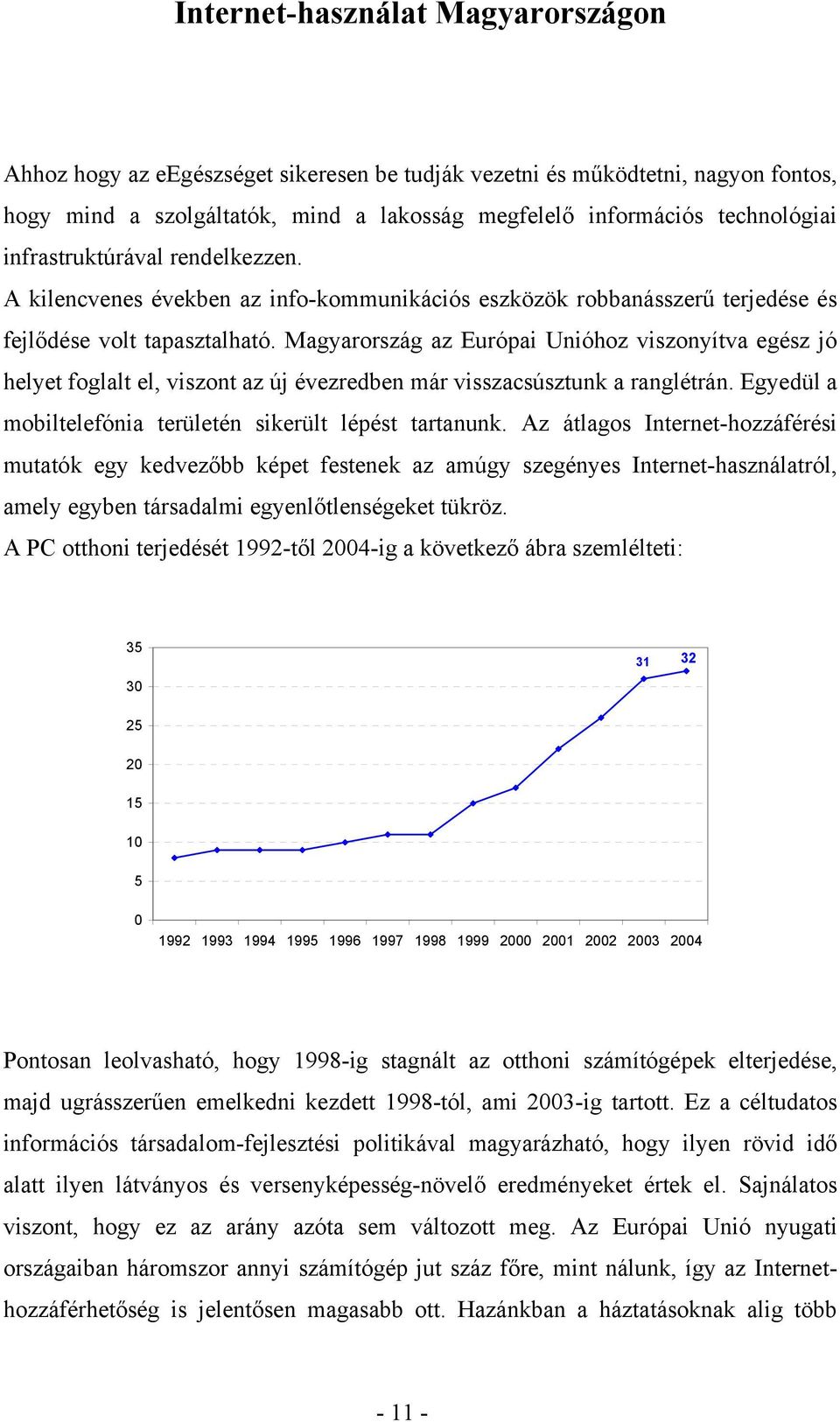 Magyarország az Európai Unióhoz viszonyítva egész jó helyet foglalt el, viszont az új évezredben már visszacsúsztunk a ranglétrán. Egyedül a mobiltelefónia területén sikerült lépést tartanunk.