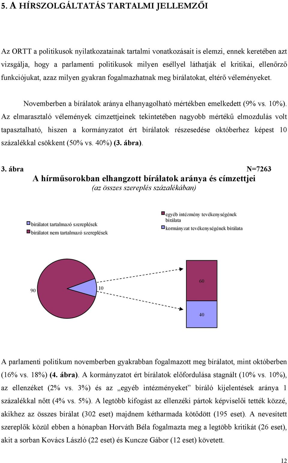 Az elmarasztaló vélemények címzettjeinek tekintetében nagyobb mértékű elmozdulás volt tapasztalható, hiszen a kormányzatot ért bírálatok részesedése októberhez képest 10 százalékkal csökkent (50% vs.