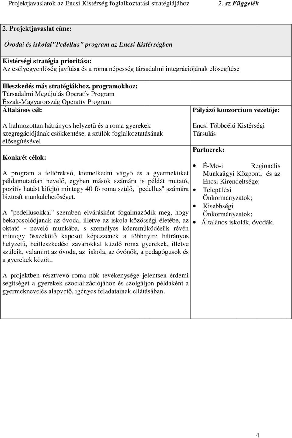 roma gyerekek szegregációjának csökkentése, a szülk foglalkoztatásának elsegítésével Konkrét célok: A program a feltörekv, kiemelkedni vágyó és a gyermeküket példamutatóan nevel, egyben mások számára