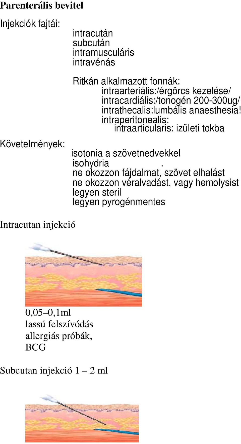 intraperitonealis: intraarticularis: izületi tokba Követelmények: isotonia a szövetnedvekkel isohydria.