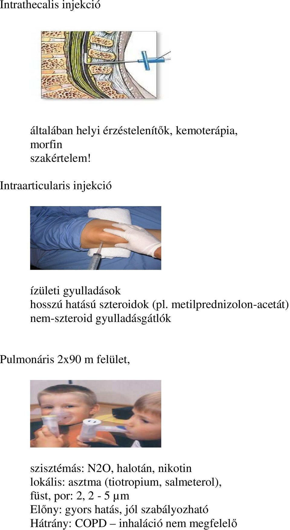 metilprednizolon-acetát) nem-szteroid gyulladásgátlók Pulmonáris 2x90 m felület, szisztémás: N2O,