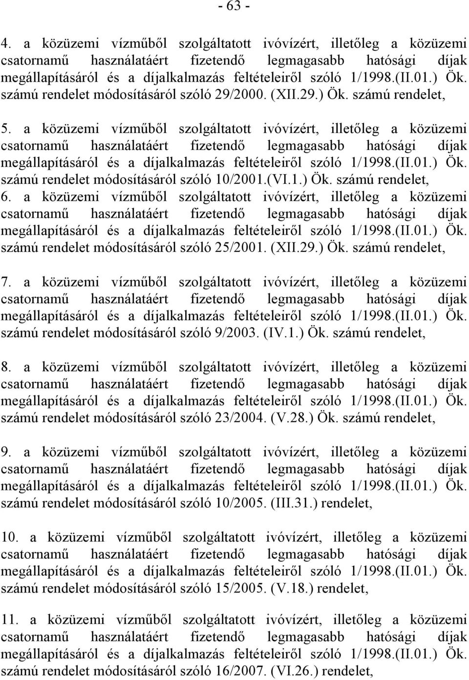 a közüzemi vízműből szolgáltatott ivóvízért, illetőleg a közüzemi számú rendelet módosításáról szóló 25/2001. (XII.29.) Ök. számú rendelet, 7.