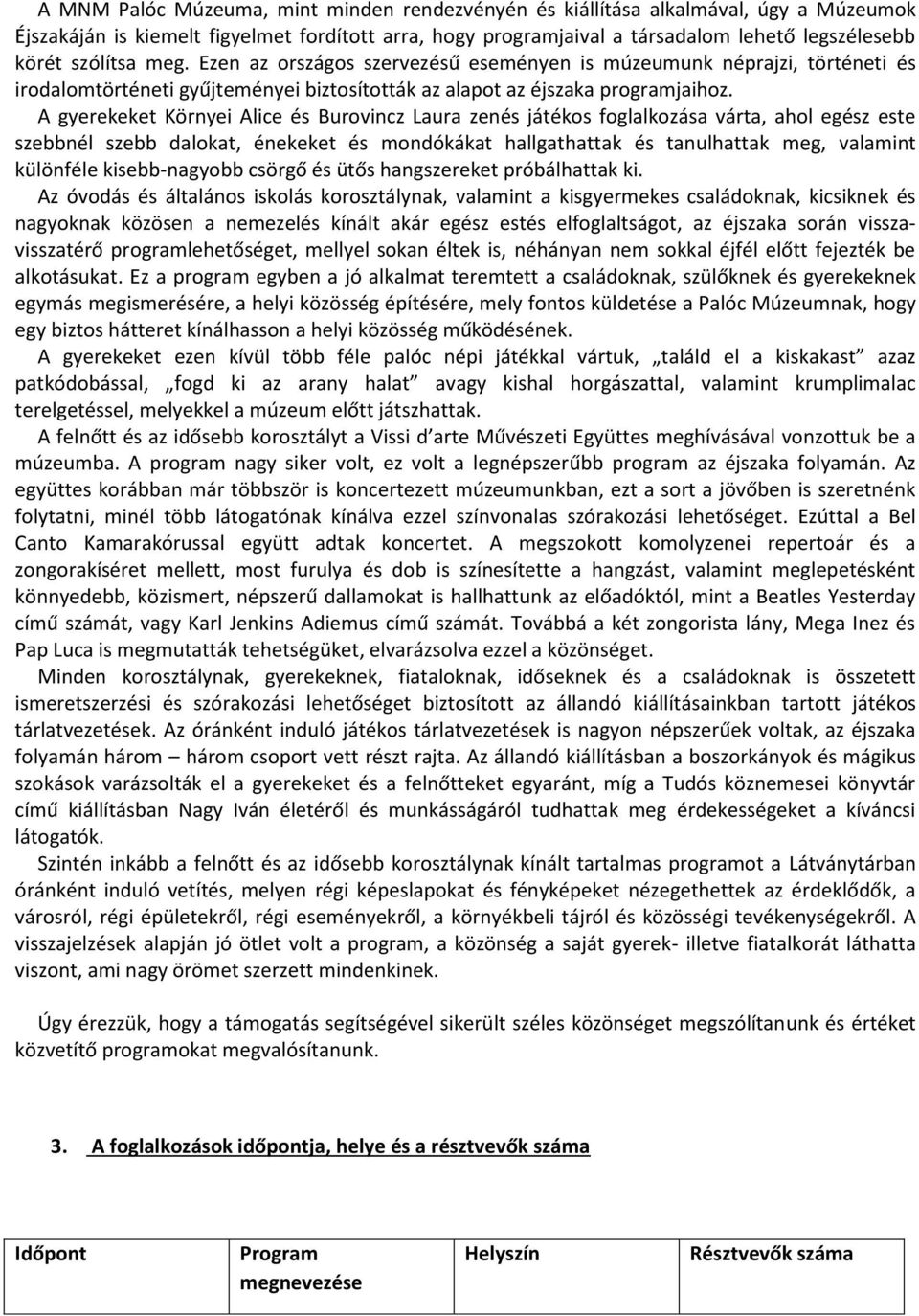 A gyerekeket Környei Alice és Burovincz Laura zenés játékos foglalkozása várta, ahol egész este szebbnél szebb dalokat, énekeket és mondókákat hallgathattak és tanulhattak meg, valamint különféle