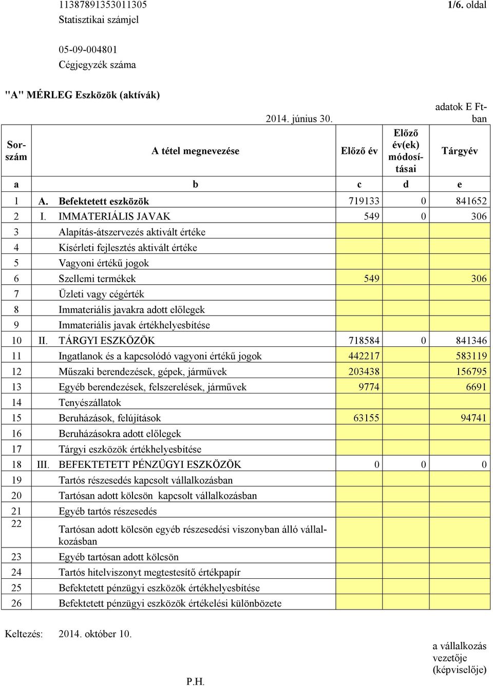 IMMATERIÁLIS JAVAK 549 0 306 3 Alapításátszervezés aktivált értéke 4 Kísérleti fejlesztés aktivált értéke 5 Vagyoni értékű jogok 6 Szellemi termékek 549 306 7 Üzleti vagy cégérték 8 Immateriális