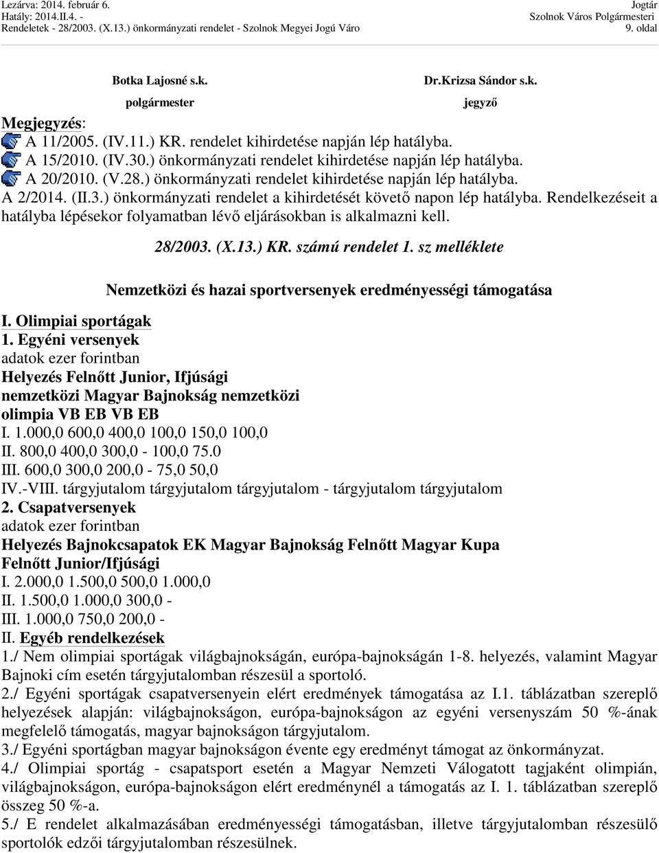 ) önkormányzati rendelet a kihirdetését követő napon lép hatályba. Rendelkezéseit a hatályba lépésekor folyamatban lévő eljárásokban is alkalmazni kell. 28/2003. (X.13.) KR. számú rendelet 1.