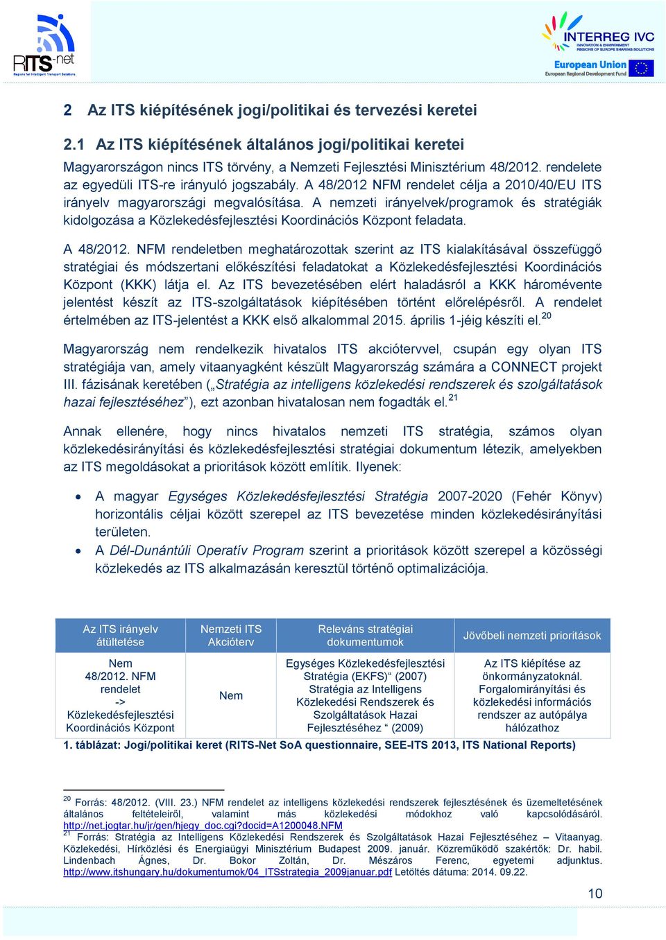 A nemzeti irányelvek/programok és stratégiák kidolgozása a Közlekedésfejlesztési Koordinációs Központ feladata. A 48/2012.