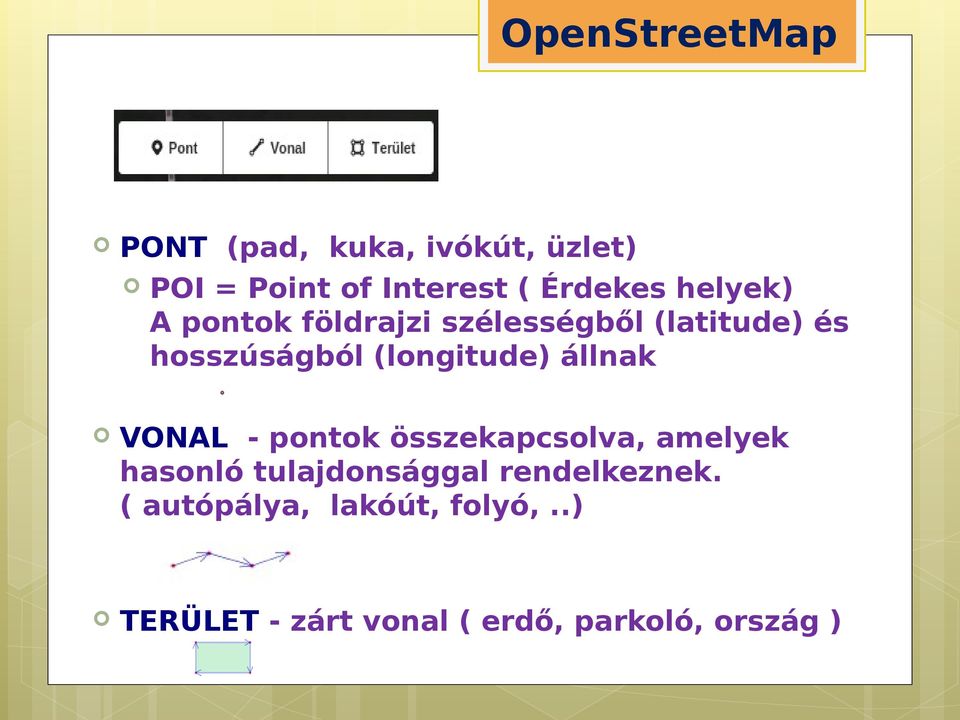 VONAL - pontok összekapcsolva, amelyek hasonló tulajdonsággal rendelkeznek.