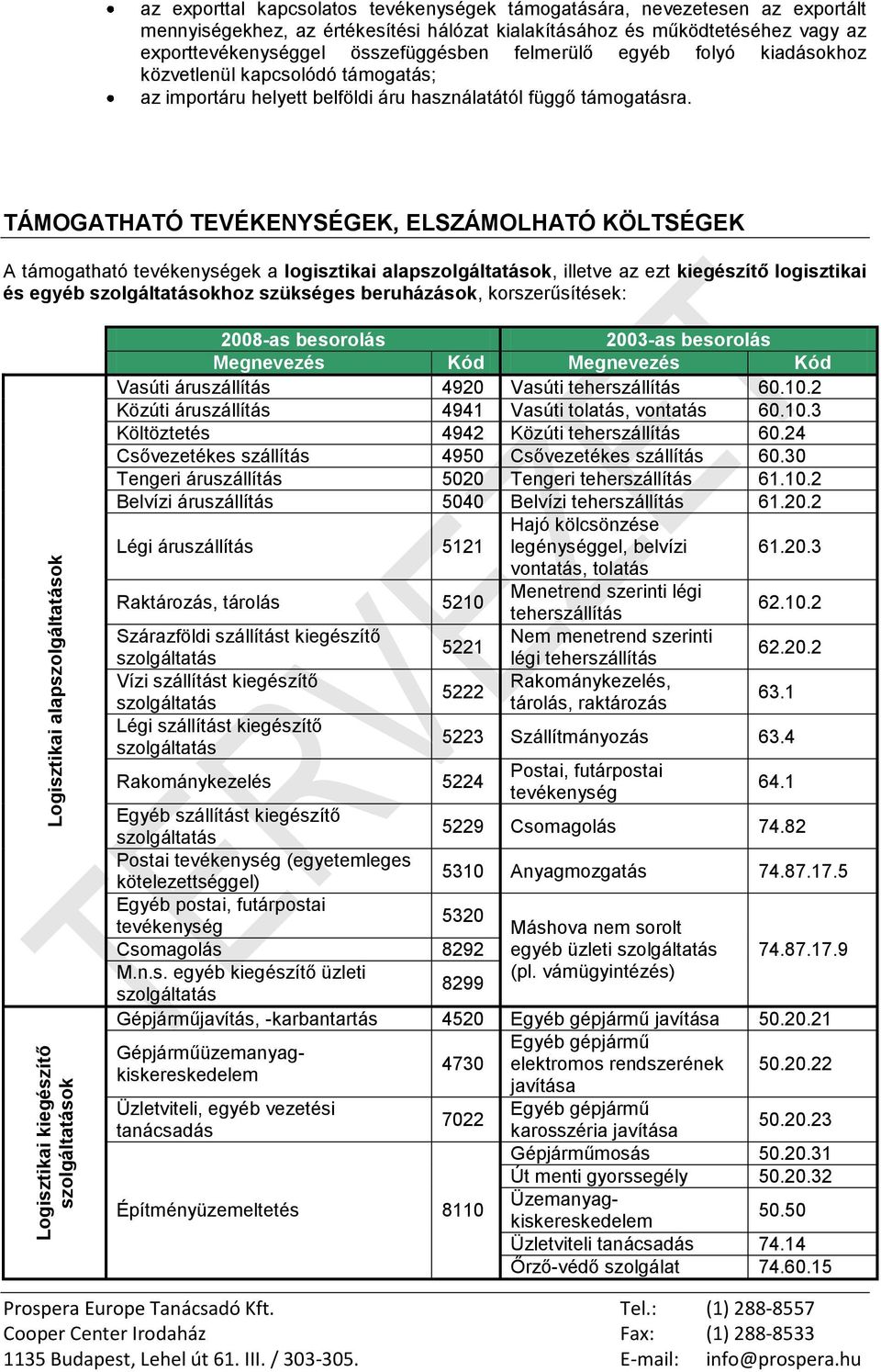 TÁMOGATHATÓ TEVÉKENYSÉGEK, ELSZÁMOLHATÓ KÖLTSÉGEK A támogatható tevékenységek a logisztikai alapok, illetve az ezt kiegészítő logisztikai és egyéb okhoz szükséges beruházások, korszerűsítések: