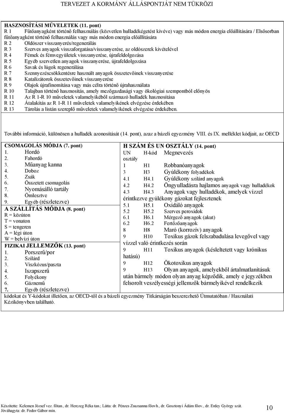 előállítására R 2 Oldószer visszanyerés/regenerálás R 3 Szerves anyagok visszaforgatása/visszanyerése, az oldószerek kivételével R 4 Fémek és fémvegyületek visszanyerése, újrafeldolgozása R 5 Egyéb