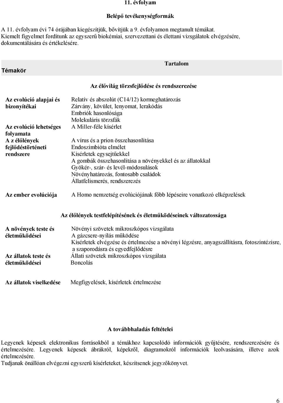 Témakör Tartalom Az élővilág törzsfejlődése és rendszerezése Az evolúció alapjai és bizonyítékai Az evolúció lehetséges folyamata A z élőlények fejlődéstörténeti rendszere Az ember evolúciója Relatív