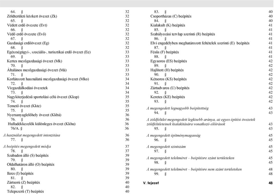 33 Korlátozott használatú mezőgazdasági övezet (Mko) 34 72. 34 Vízgazdálkodási övezetek 34 73. 34 Nagykiterjedésű sportolási célú övezet (Kksp) 35 74. 35 Temető övezet (Kkte) 35 75.