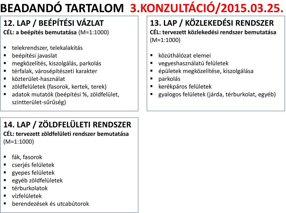 közterület-használat zöldfelületek (fasorok, kertek, terek) adatok mutatók (beépítési %, zöldfelület, szintterület-sűrűség) 13.