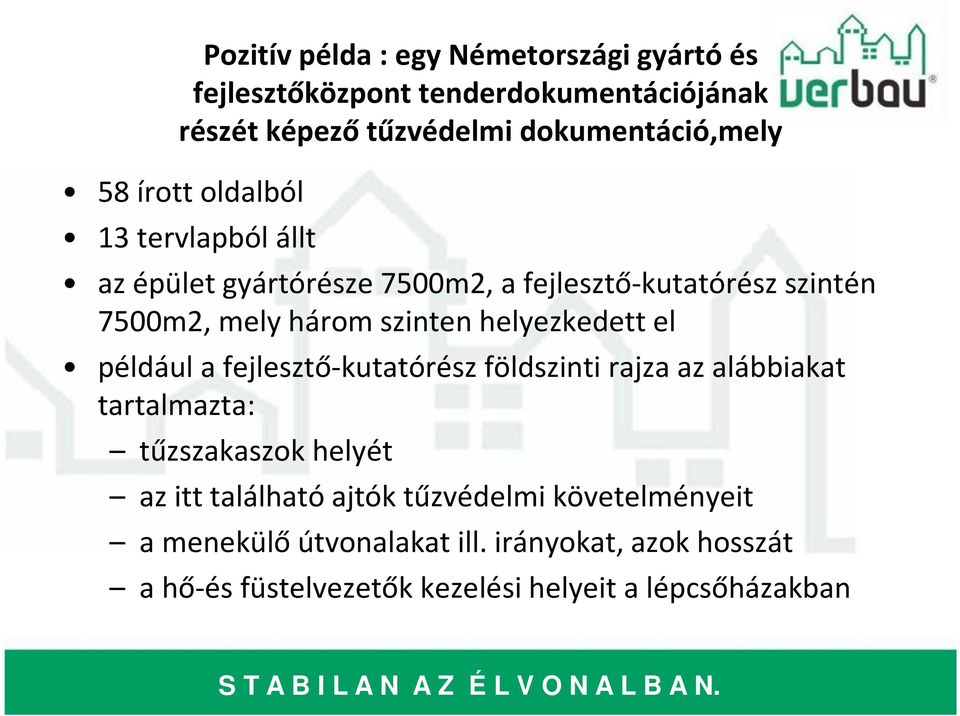 a fejlesztő-kutatórész földszinti rajza az alábbiakat tartalmazta: tűzszakaszok helyét az itt található ajtók tűzvédelmi követelményeit a