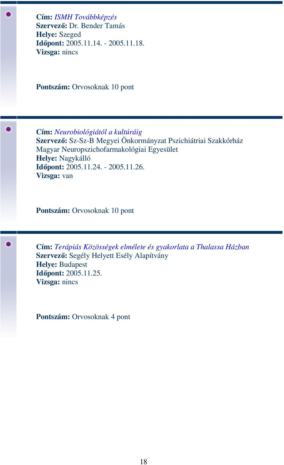 Neuropszichofarmakológiai Egyesület Helye: Nagykálló Időpont: 2005.11.24. - 2005.11.26.