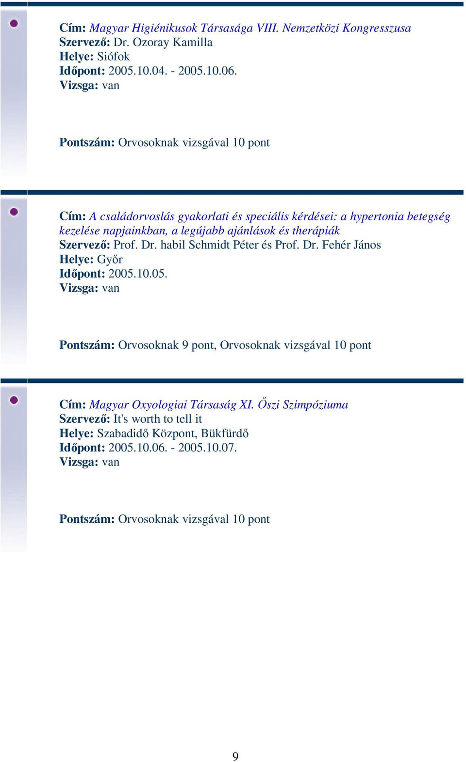 therápiák Szervező: Prof. Dr. habil Schmidt Péter és Prof. Dr. Fehér János Helye: Győr Időpont: 2005.