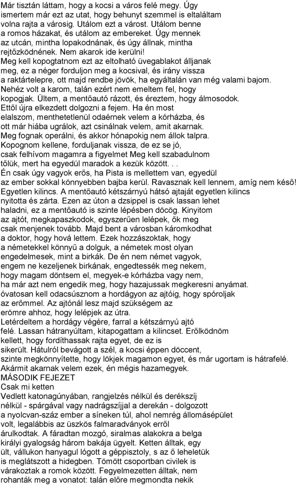 Meg kell kopogtatnom ezt az eltolható üvegablakot álljanak meg, ez a néger forduljon meg a kocsival, és irány vissza a raktártelepre, ott majd rendbe jövök, ha egyáltalán van még valami bajom.