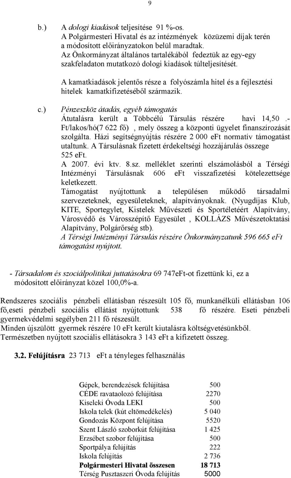 A kamatkiadások jelentős része a folyószámla hitel és a fejlesztési hitelek kamatkifizetéséből származik. c.