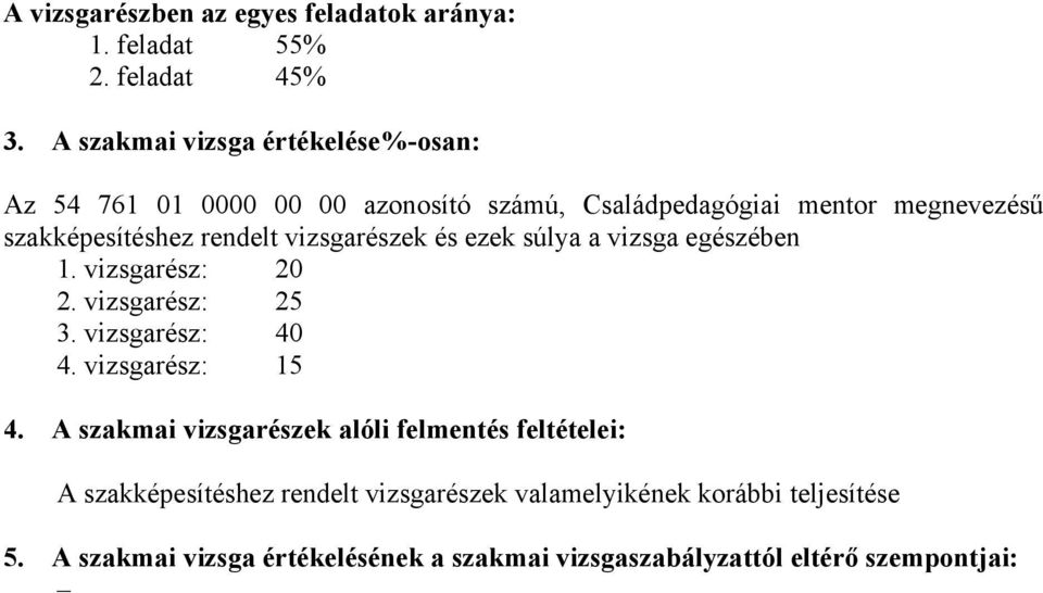 rendelt vizsgarészek és ezek súlya a vizsga egészében 1. vizsgarész: 20 2. vizsgarész: 25 3. vizsgarész: 40 4. vizsgarész: 15 4.