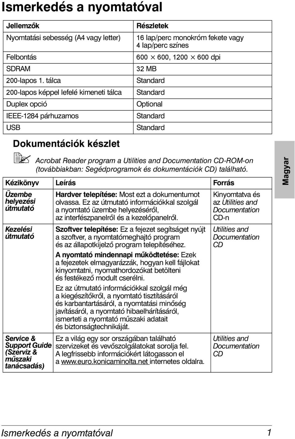 Standard Standard Dokumentációk készlet!" Acrobat Reader program a Utilities and Documentation CD-ROM-on (továbbiakban: Segédprogramok és dokumentációk CD) található.