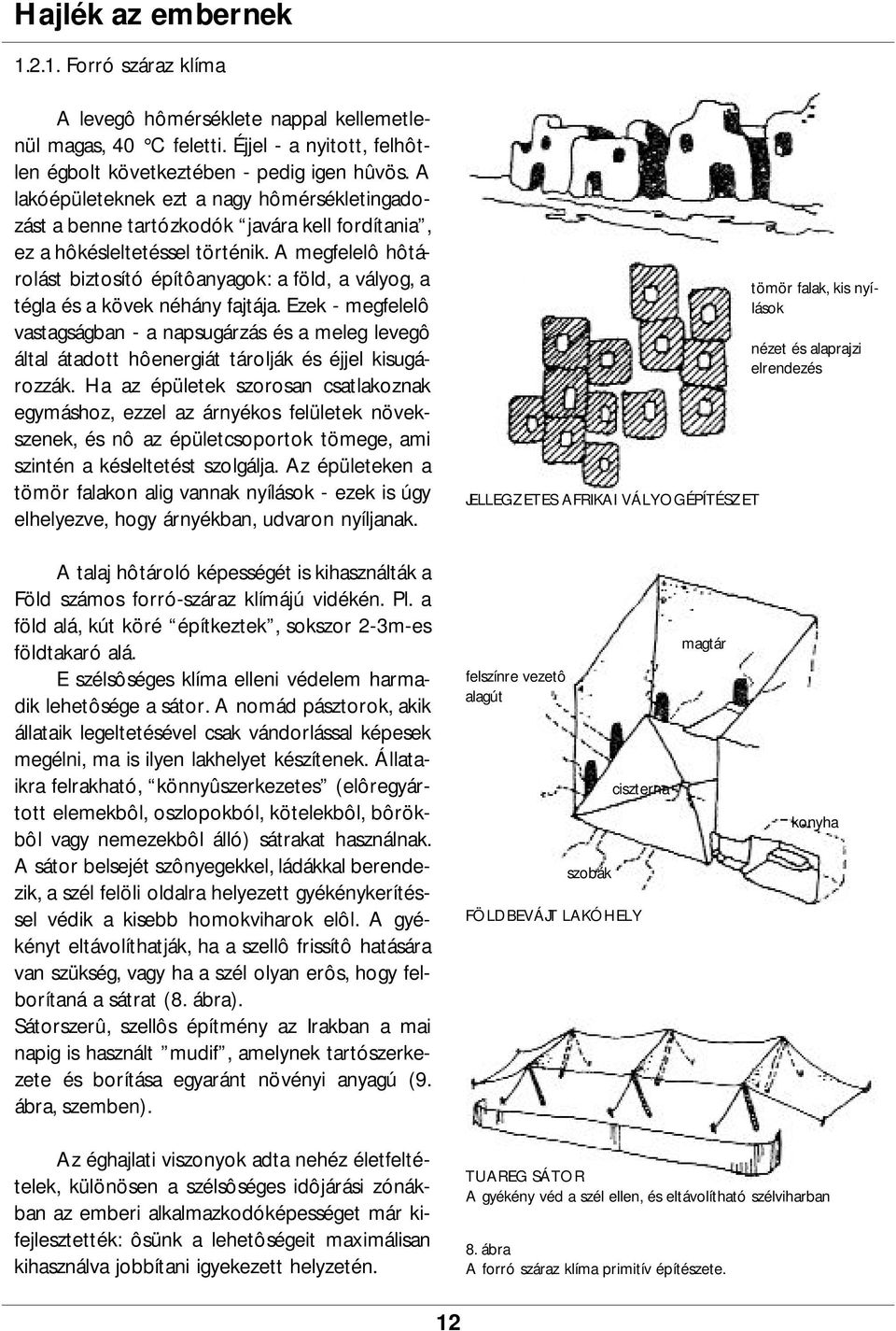 A megfelelô hôtárolást biztosító építôanyagok: a föld, a vályog, a tégla és a kövek néhány fajtája.