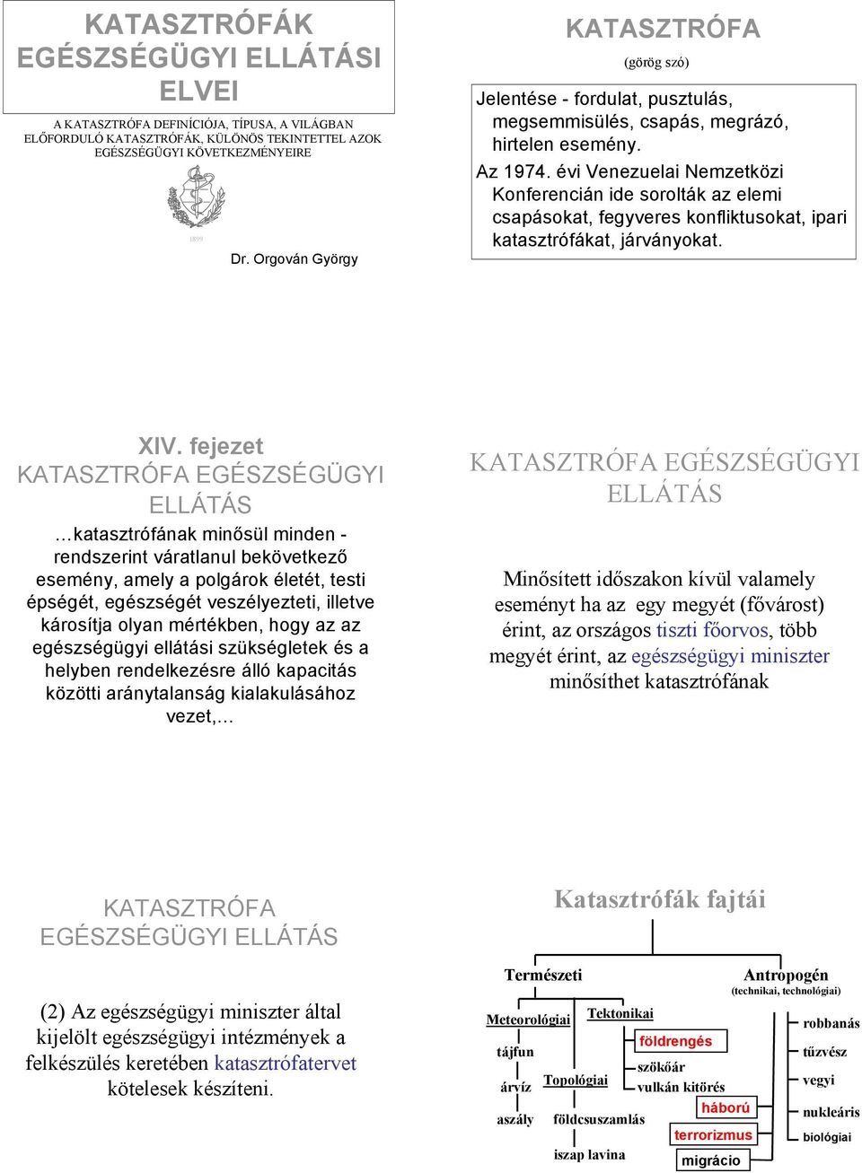 évi Venezuelai Nemzetközi Konferencián ide sorolták az elemi csapásokat, fegyveres konfliktusokat, ipari katasztrófákat, járványokat. XIV.