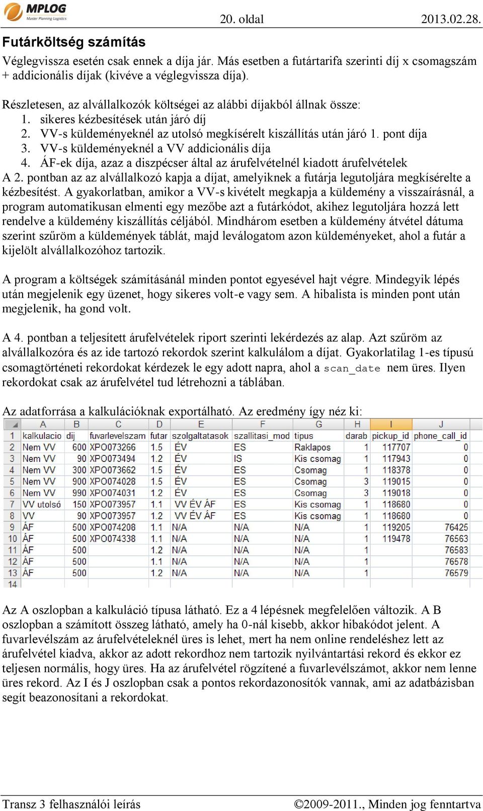 VV-s küldeményeknél a VV addicionális díja 4. ÁF-ek díja, azaz a diszpécser által az árufelvételnél kiadott árufelvételek A 2.