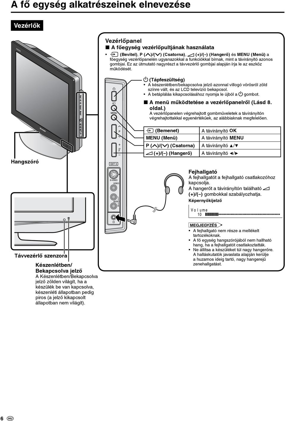 (Tápfeszültség) A készenlétben/bekapcsolva jelző azonnal villogó vörösről zöld színre vált, és az LCD televízió bekapcsol. A betáplálás kikapcsolásához nyomja le újból a gombot.