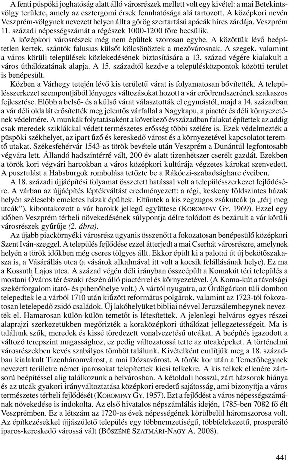 A középkori városrészek még nem épültek szorosan egybe. A közöttük lévő beépítetlen kertek, szántók falusias külsőt kölcsönöztek a mezővárosnak.