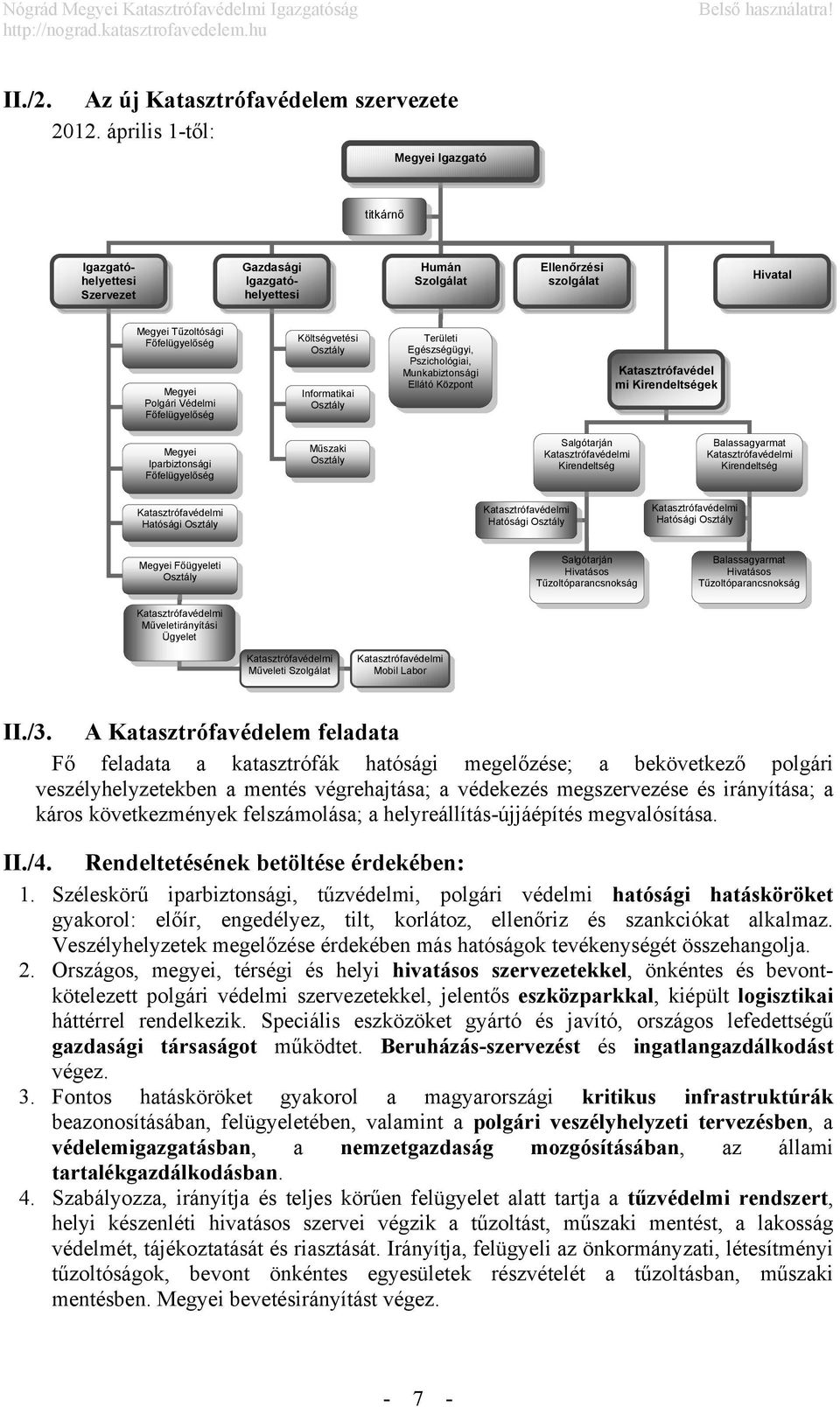 Védelmi Főfelügyelőség Költségvetési Osztály Informatikai Osztály Területi Egészségügyi, Pszichológiai, Munkabiztonsági Ellátó Központ Katasztrófavédel mi Kirendeltségek Megyei Iparbiztonsági