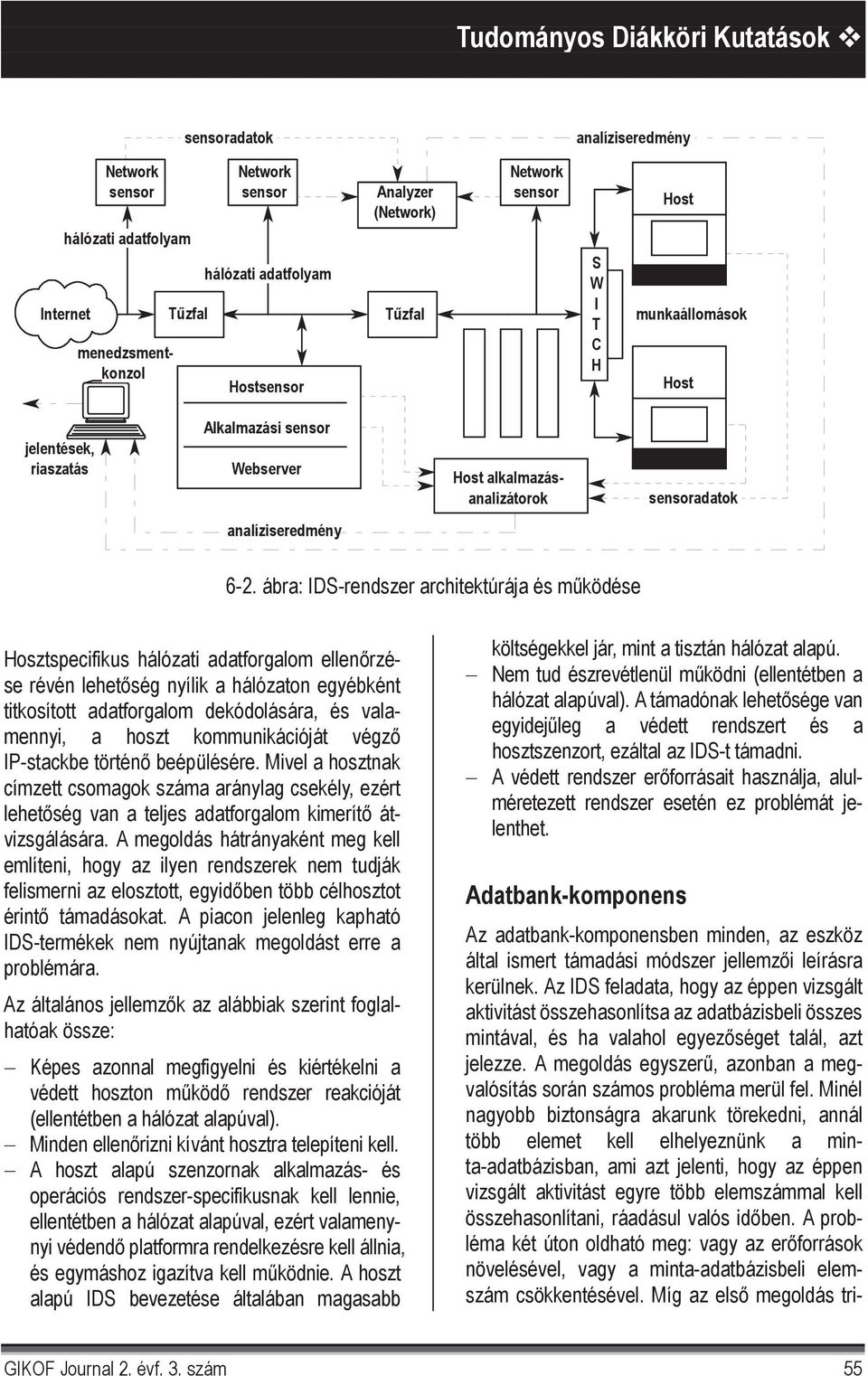 ábra: IDS-rendszer architektúrája és m ködése Hosztspecifikus hálózati adatforgalom ellen rzése révén lehet ség nyílik a hálózaton egyébként titkosított adatforgalom dekódolására, és valamennyi, a