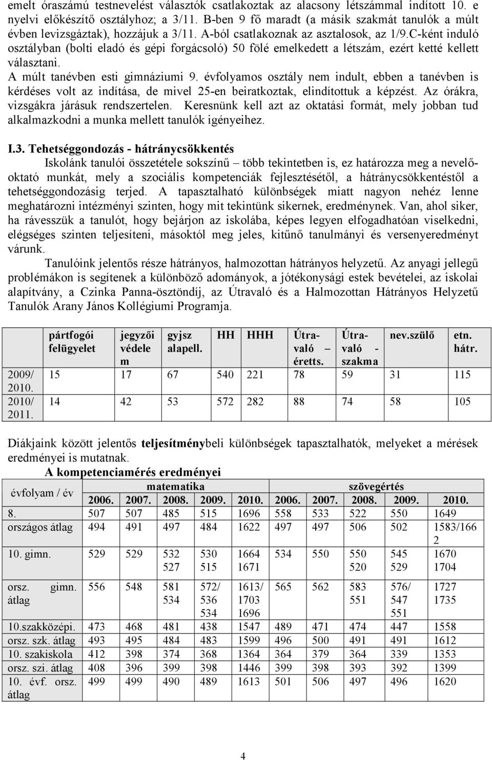 C-ként induló osztályban (bolti eladó és gépi forgácsoló) 50 fölé emelkedett a létszám, ezért ketté kellett választani. A múlt tanévben esti gimnáziumi 9.