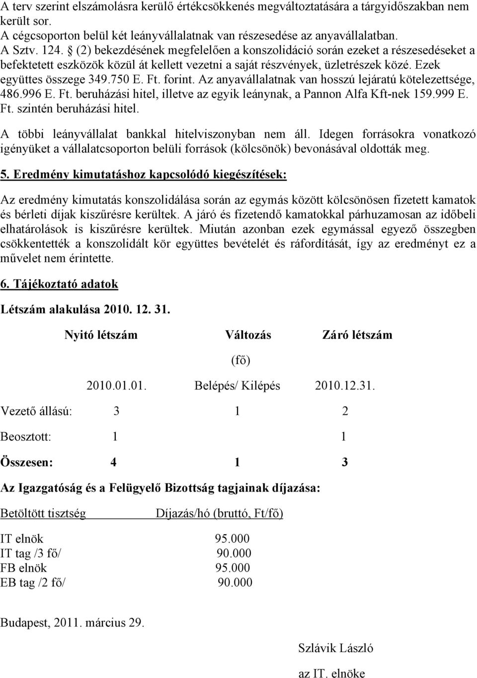 Az anyavállalatnak van hosszú lejáratú kötelezettsge, 486.996 E. Ft. beruházási hitel, illetve az egyik leánynak, a Pannon Alfa Kft-nek 159.999 E. Ft. szintn beruházási hitel.