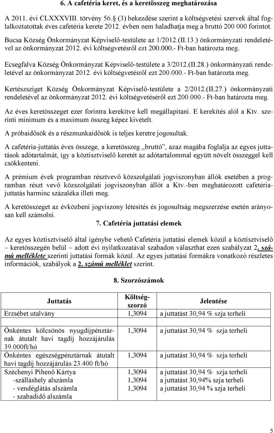 Ecsegfalva Község Önkormányzat Képviselő-testülete a 3/2012.(II.28.) önkormányzati rendeletével az önkormányzat 2012. évi költségvetésről ezt 200.000.- Ft-ban határozta meg.