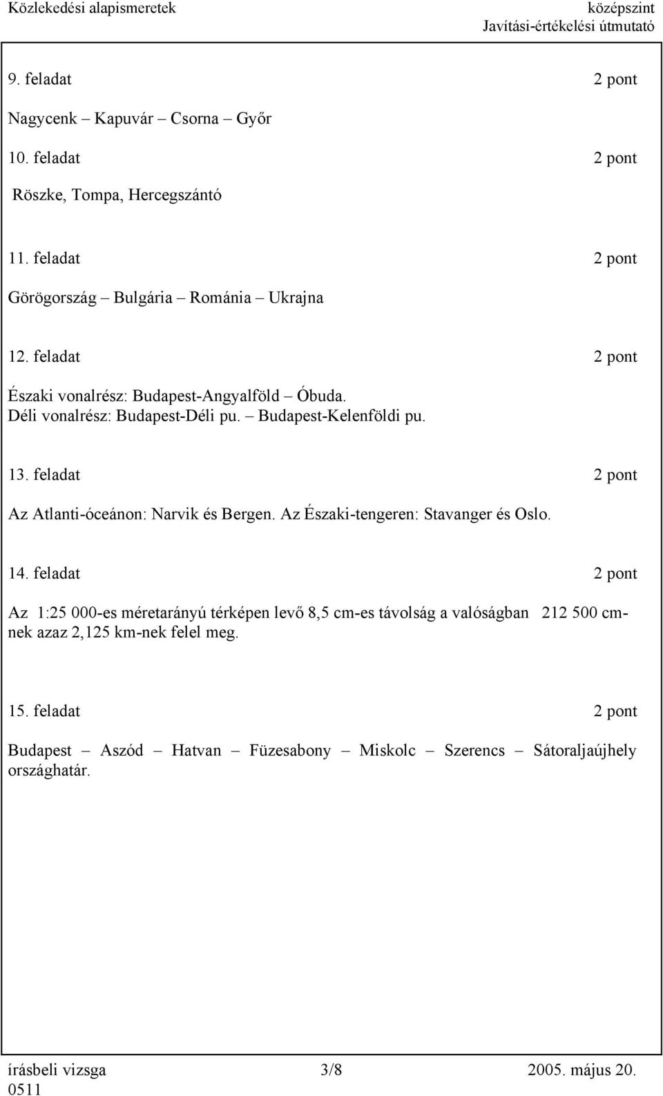 feladat 2 pont Az Atlanti-óceánon: Narvik és Bergen. Az Északi-tengeren: Stavanger és Oslo. 14.