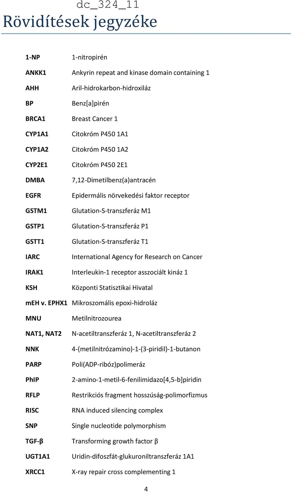 Glutation-S-transzferáz T1 International Agency for Research on Cancer IRAK1 Interleukin-1 receptor asszociált kináz 1 KSH Központi Statisztikai Hivatal meh v.