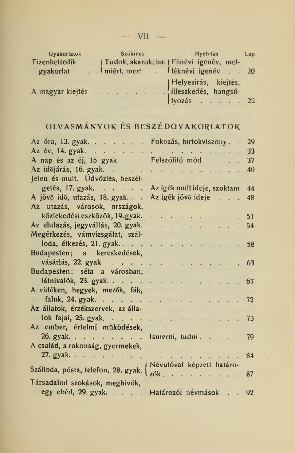 ... Felszólító mód... 37 Az idjárás, 16. gyak 40 Jelen és múlt. Üdvözlés, beszélgetés, 17. gyak Az igék múlt ideje, szoktam 44 A jöv idö, utazás, 18. gyak... Az igék jöv ideje.