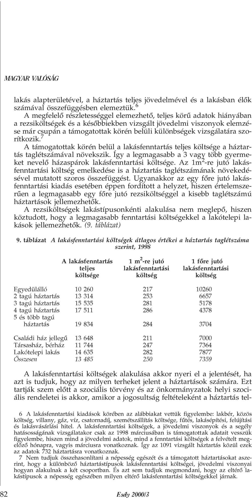 vizsgálatára szorítkozik. % A támogatottak körén belül a lakásfenntartás teljes költsége a háztartás taglétszámával növekszik.