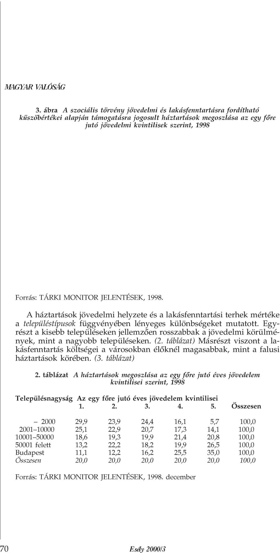 Egyrészt a kisebb településeken jellemzõen rosszabbak a jövedelmi körülmények, mint a nagyobb településeken. (2.