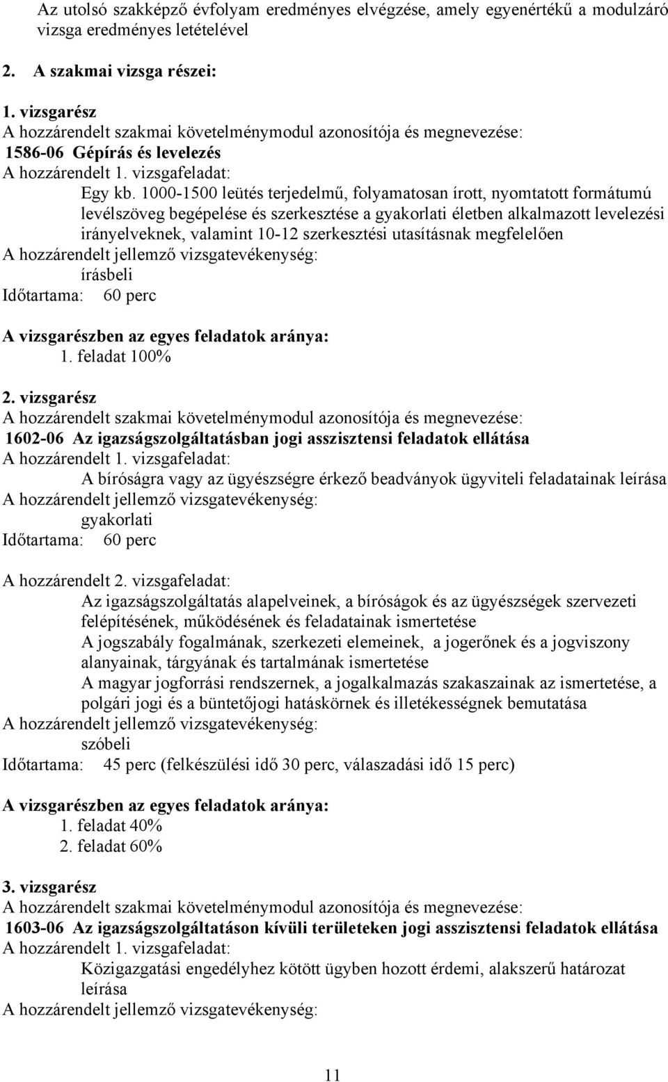 1000-1500 leütés terjedelmű, folyamatosan írott, nyomtatott formátumú levélszöveg begépelése és szerkesztése a gyakorlati életben alkalmazott levelezési irányelveknek, valamint 10-12 szerkesztési