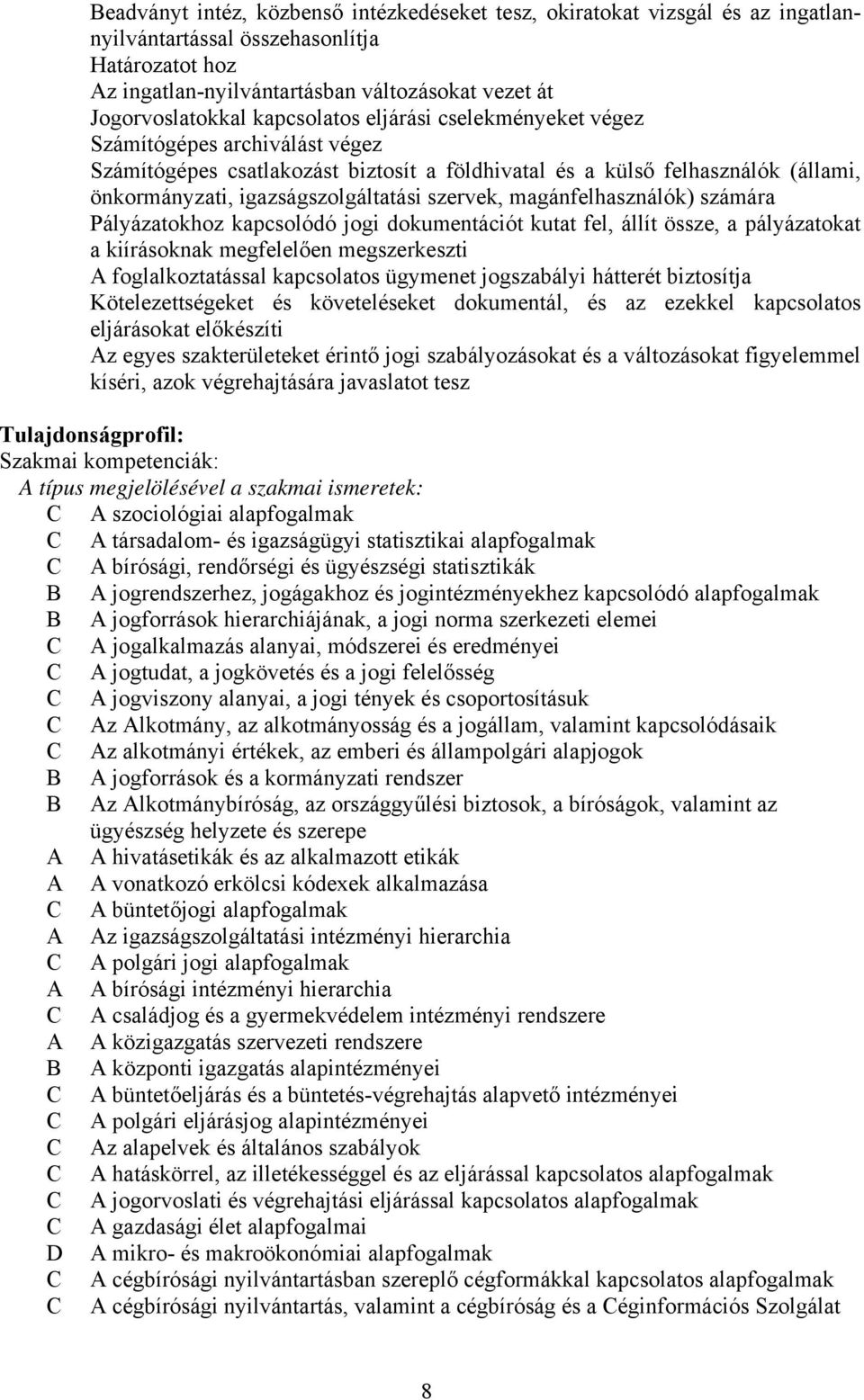 magánfelhasználók) számára Pályázatokhoz kapcsolódó jogi dokumentációt kutat fel, állít össze, a pályázatokat a kiírásoknak megfelelően megszerkeszti A foglalkoztatással kapcsolatos ügymenet