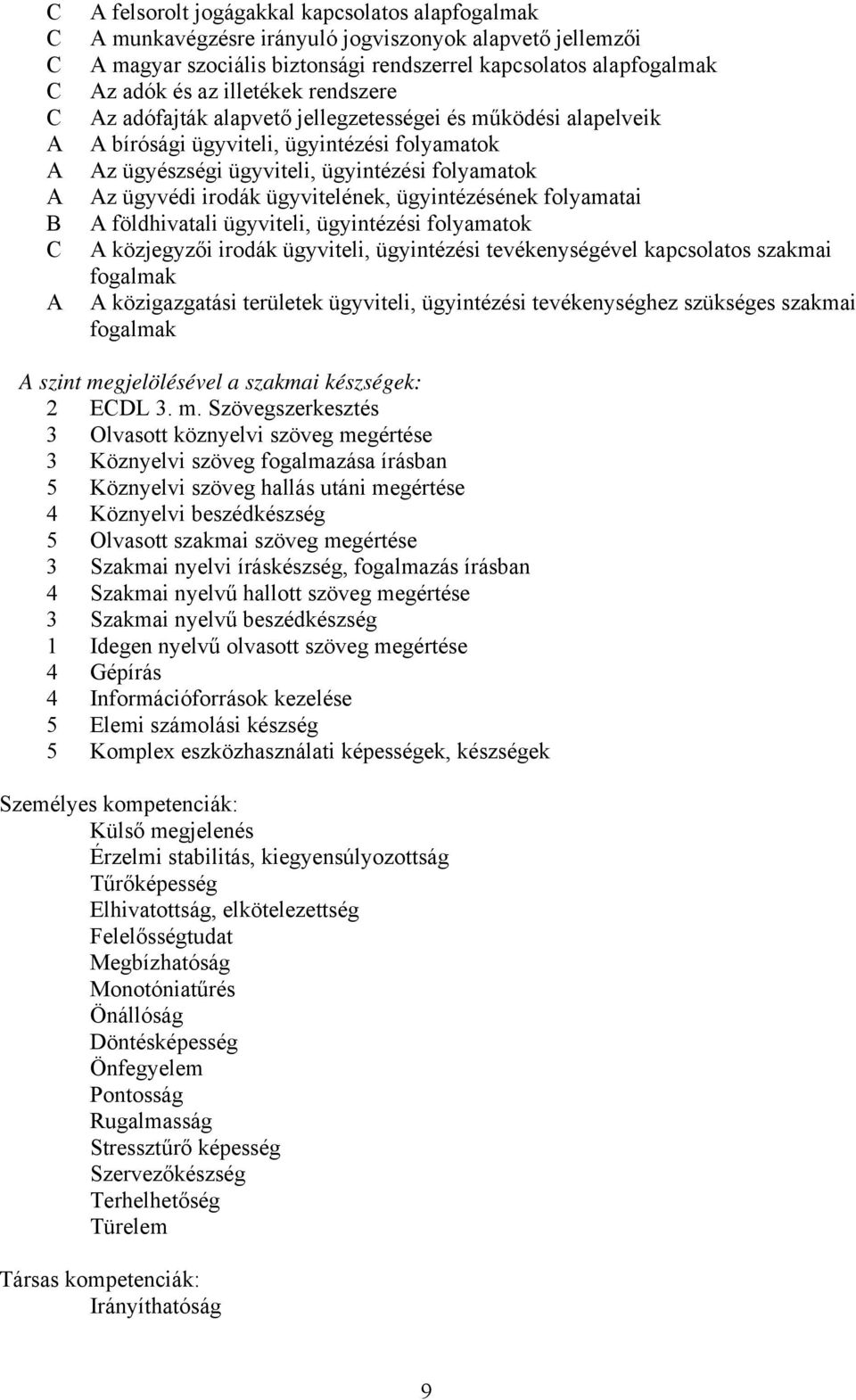 irodák ügyvitelének, ügyintézésének folyamatai A földhivatali ügyviteli, ügyintézési folyamatok A közjegyzői irodák ügyviteli, ügyintézési tevékenységével kapcsolatos szakmai fogalmak A közigazgatási