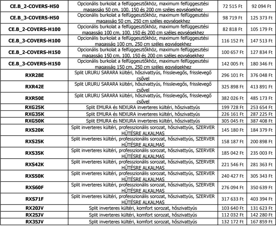 B_2-COVERS-H100 Opcionális burkolat a felfüggesztőkhöz, maximum felfüggesztési magasság 100 cm, 100, 150 és 200 cm széles egységekhez 82 818 Ft 105 179 Ft CE.