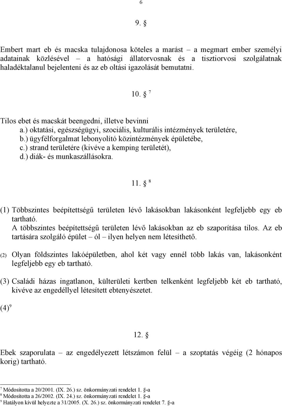 ) ügyfélforgalmat lebonyolító közintézmények épületébe, c.) strand területére (kivéve a kemping területét), d.) diák- és munkaszállásokra. 11.